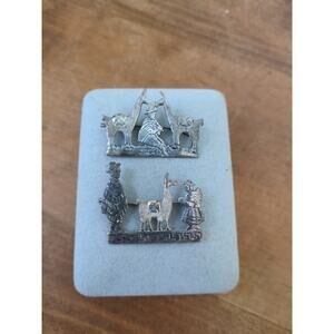 Pair Of Vintage Peruvian 925 Sterling Silver Pins